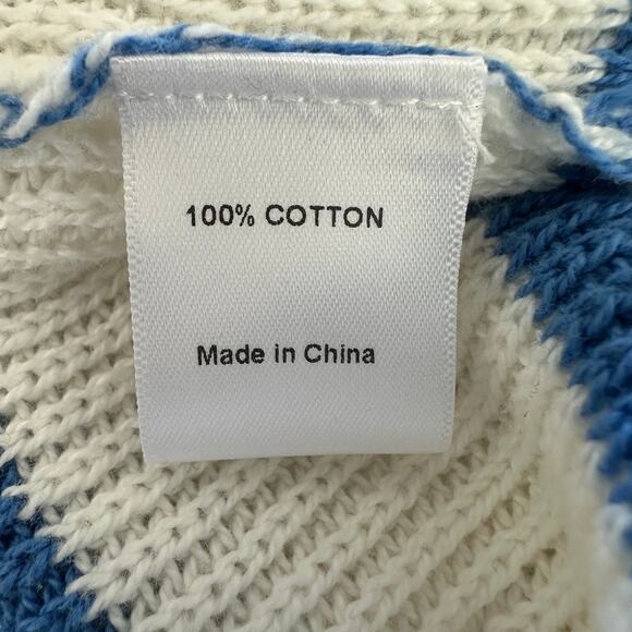 Evereve Mara Pullover Sweater Women Large White Blue Stripe Knit Crewneck Cotton - Picture 6 of 8